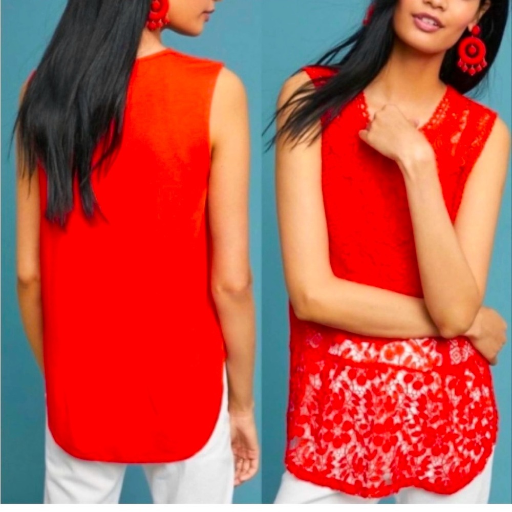 Anthropologie TINY Red Gardenia Lace Chrochet Tank Top size medium